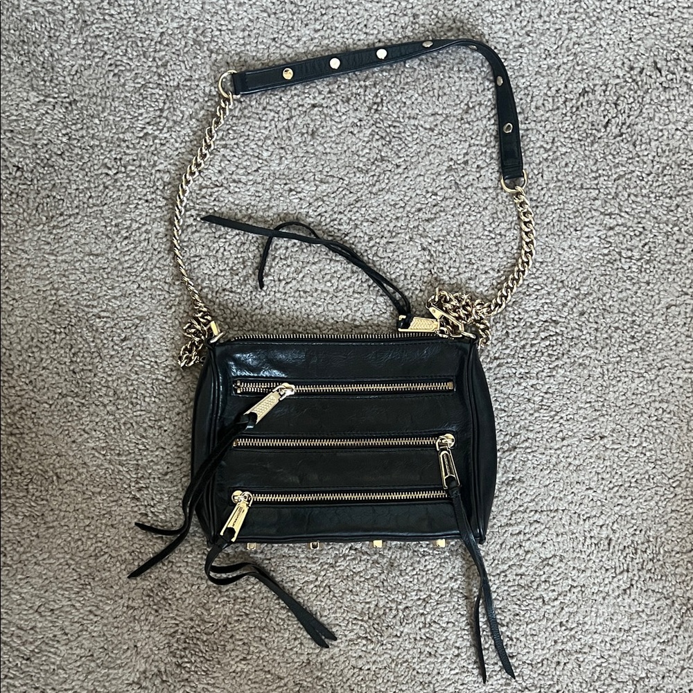 Rebecca Minkoff Black Leather Chain Strap Clutch